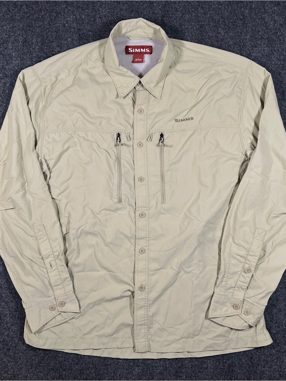Simms Guide Fishing Shirt Mens L Light Green Long Sleeve Vented Outdoors